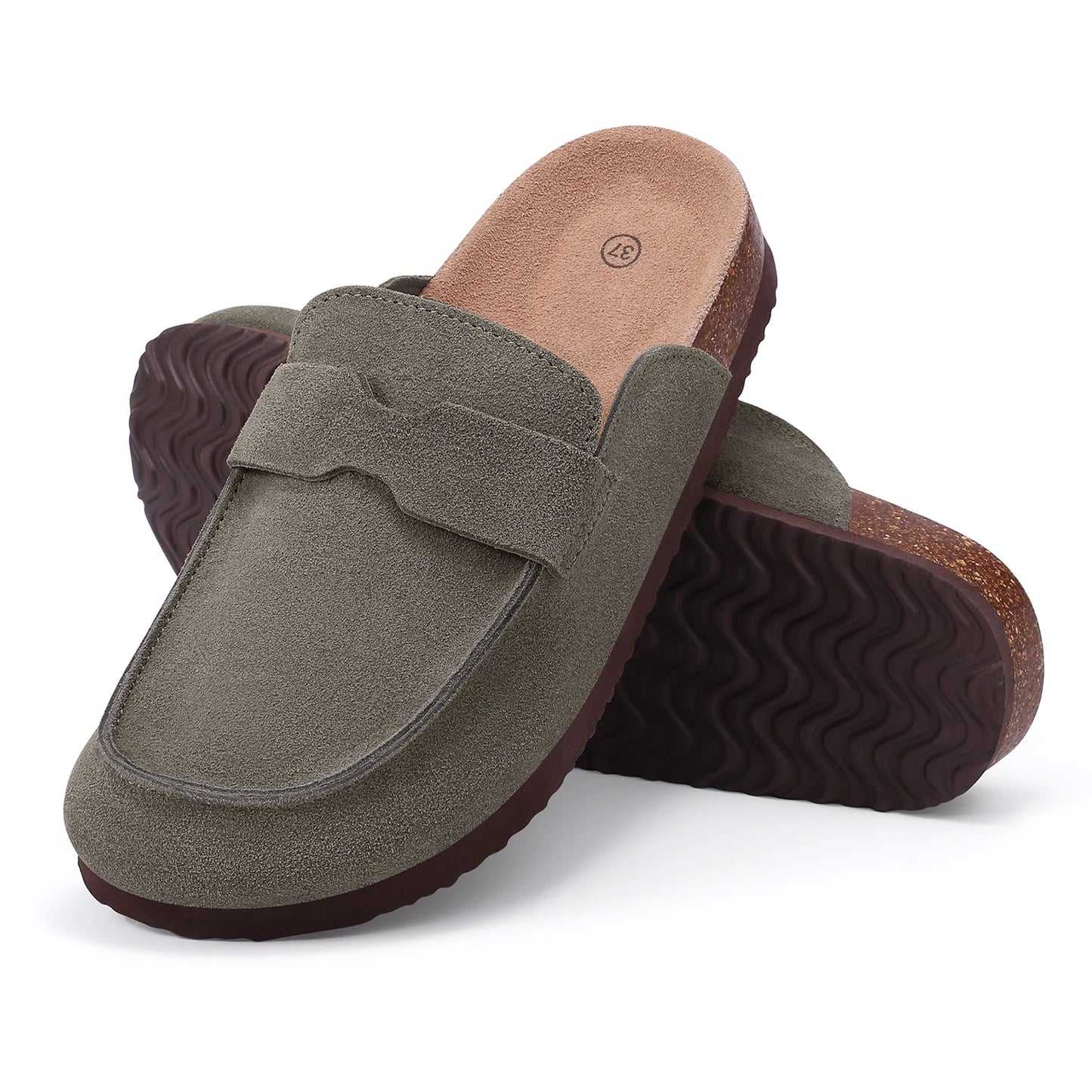 Smile Pop New Fashion Women's Suede Clogs With Back Strap Men's Leather Mules Cork Footbed Slip on Potato Shoes For Women & Men