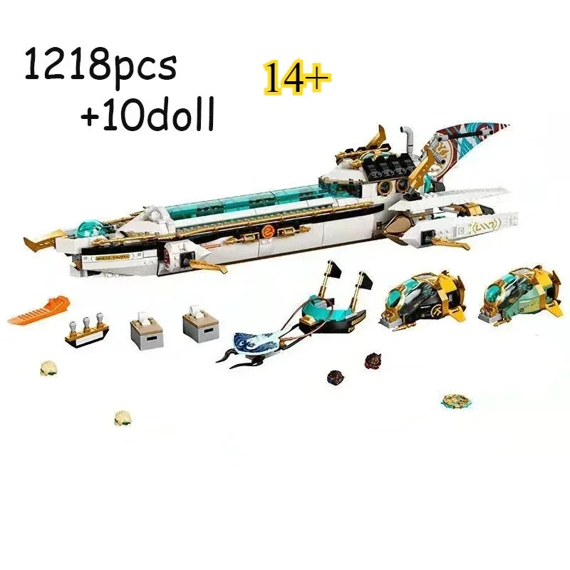 MOC 1218pcs Hydro Bounty Submarine Mech Sub Speeder 71756 Building Blocks Underwater Bounty Bricks Ninjasn Model Kids Toys Gift