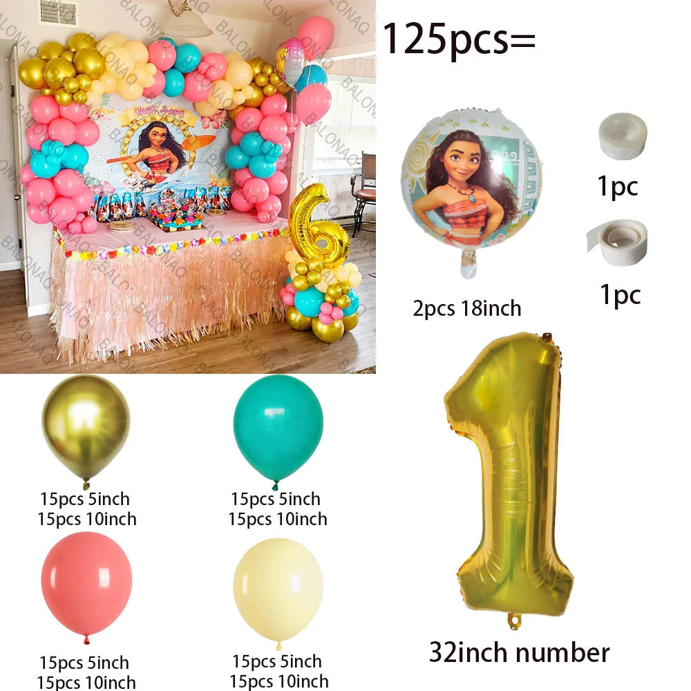 125pcs Disney Moana Party Balloons Moana Balloon Gold set Baby Shower Birthday Party Decorations Kids Toy Gifts