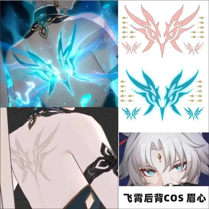 Feixiao Honkai Star Rail Temporary Fake Flash Tattoo Sticker Cosplay Prop Accessory Halloween Party Carnival Otaku Role Play