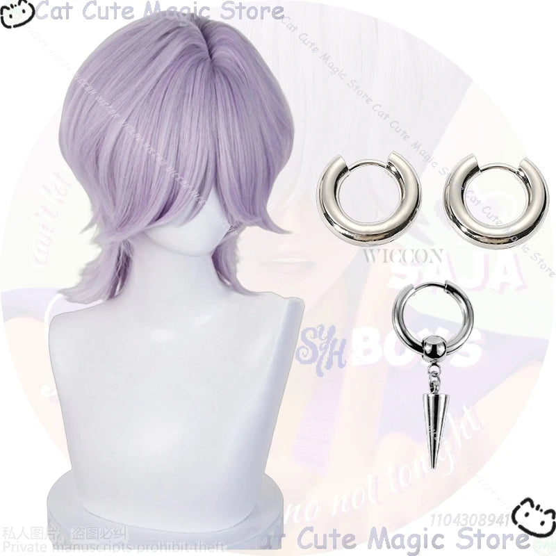 Kpop Demon Cosplay Saja Boys Mystery Hair Purple Gray Wig Heat Resistant Synthetic Hair Wigs + Wig Cap Halloween Carnival Party