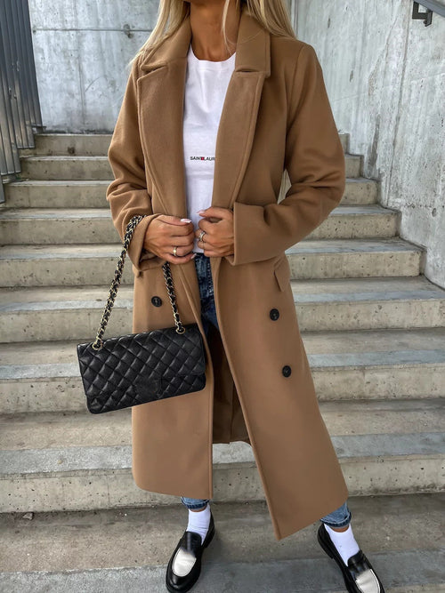 Double-breasted Lapel Split Jacket With Belt Winter Fashion Casual