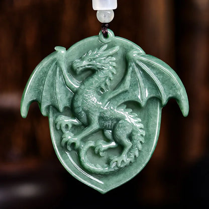 Natural Burmese Jadeite Dragon Pendant Necklace Gemstone Carved Amulet Vintage Luxury Real Jade Jewelry Charm Gifts for Women
