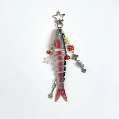 Fish Bait Keychain with Charm Y2K Fishing Keychain Bag Charm Gift for Father Unique Fish Lure Accessory
