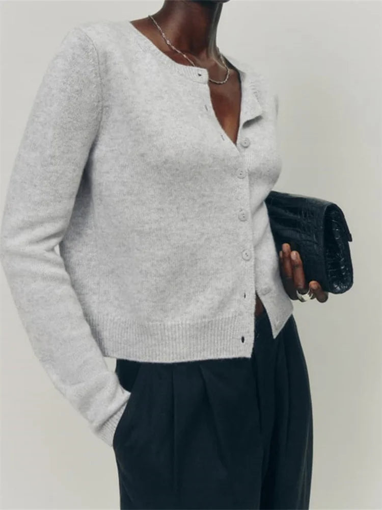 CHRONSTYLE Women Fashion Cardigans Solid Color Long Sleeve Sweaters Button-Down Fall Casual Knitted Coats Streetwear 2024 Jumper