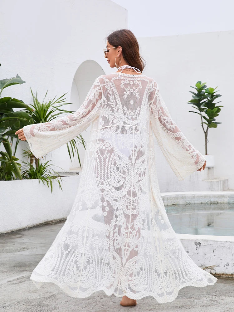 Thin Europe Style Embroidery Cardigan Beachwear Hollow Out Coat Women Clothing Basic Cover Up Fashion Streetwear Clothes Casual