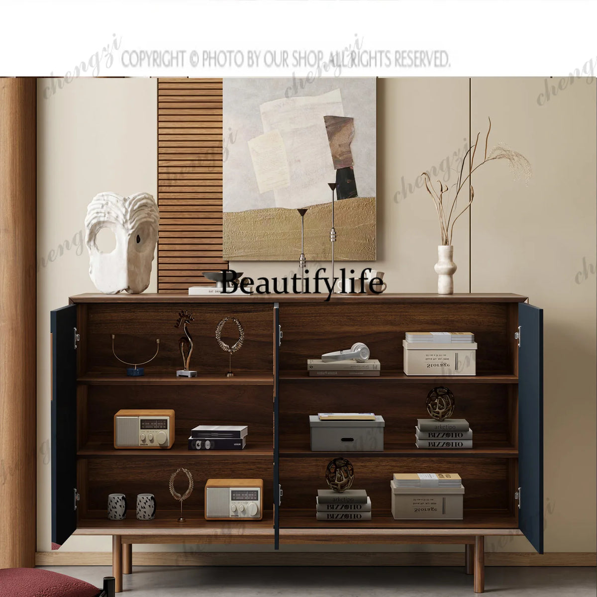 Medieval solid wood porch cabinet French decorative cabinet Modern living room simple retro creative storage cabinet