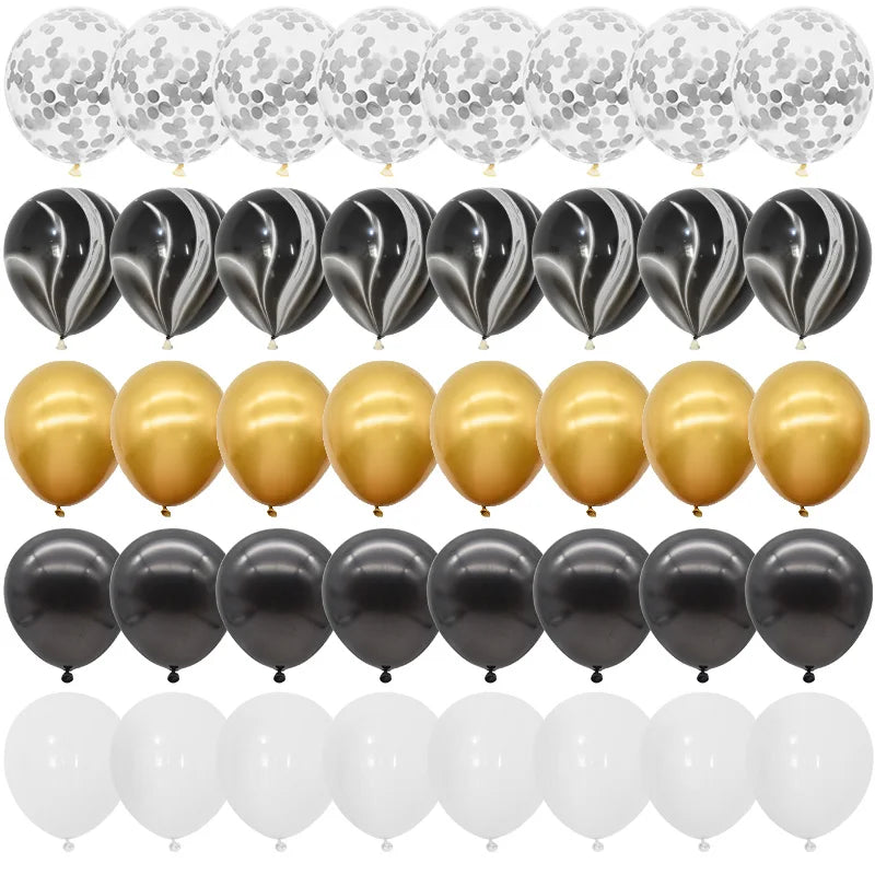 40Pcs Blue Balloons Set Agate Marble Metallic Confetti Balloon for Kids Birthday Party Baby Shower Graduation Decoration Wedding