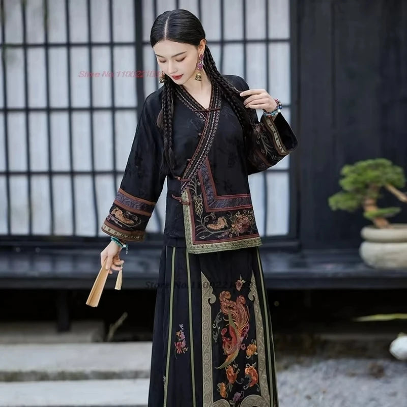 2025 traditional chinese vintage coat national flower embroidery improved v-neck folk jacket oriental satin jacquard hanfu tops