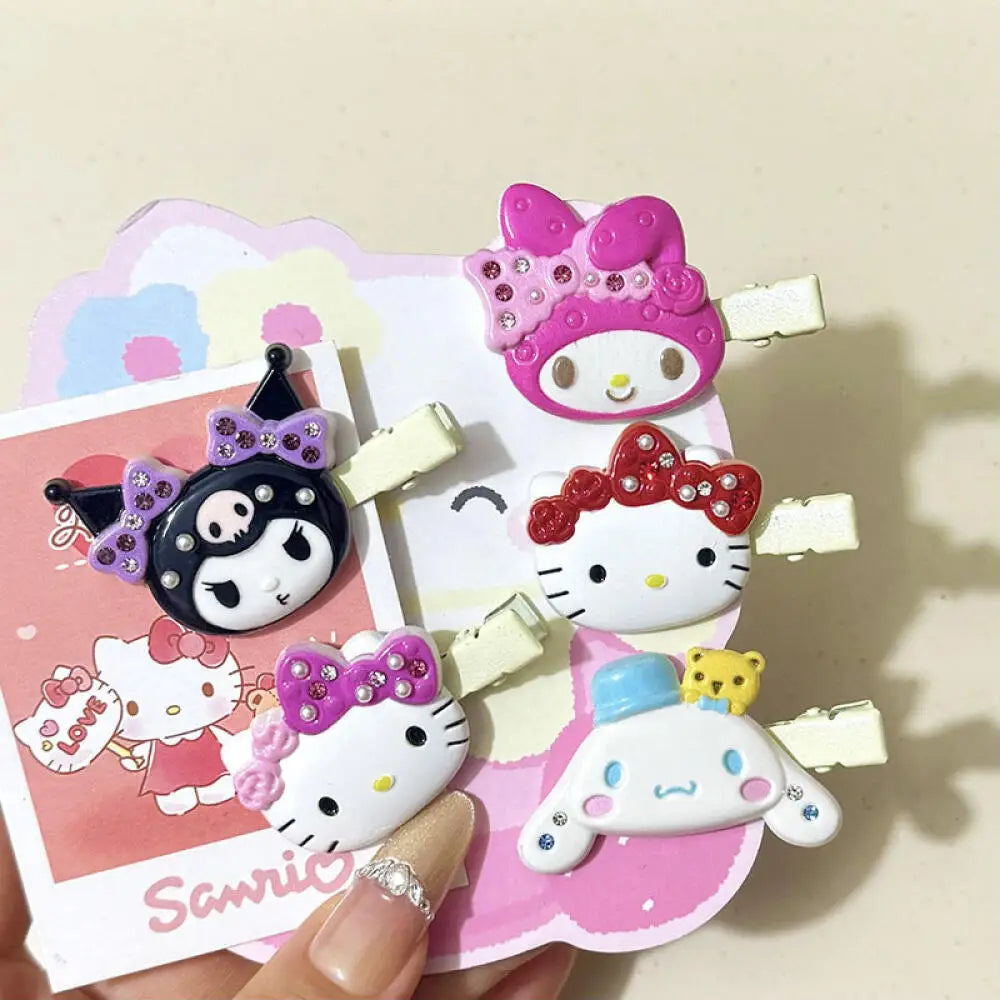 Sanrio Hello Kitty Hair Clips Shiny Pink Crystal My Melody Kuromi Women Hairs Accessories Sweet Girls Headdress Bangs Clip Gift