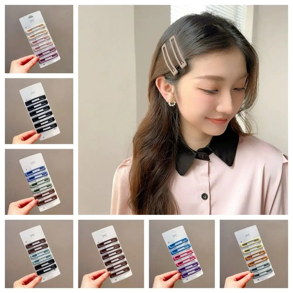 6pcs/set Headwear Korean Style Rectangle Hairpins Frosting Metal Geometry Barrettes Solid Color Hair Clip Daily