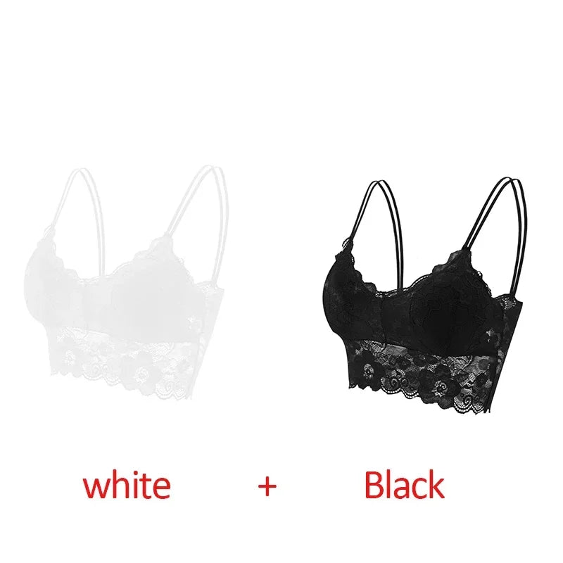 2pcs Sexy Bra Women Lace Bralette Floral Lingerie Underwear Wireless Padded Brassiere Seamless Ultra Strap Wire Free Bras Vest