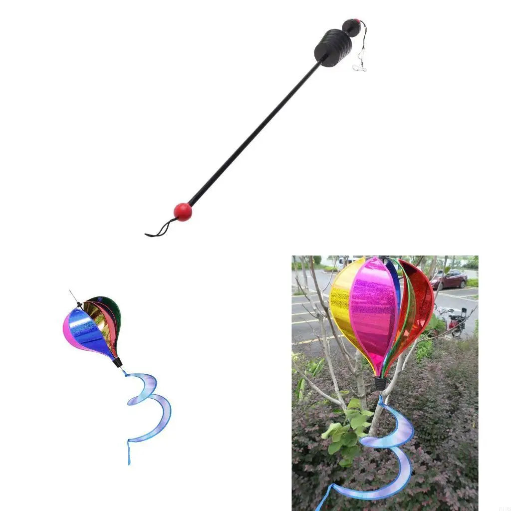 F19B Rainbow Hot Balloon Sequins Windsock Striped Wind Spinner Outdoor Decor