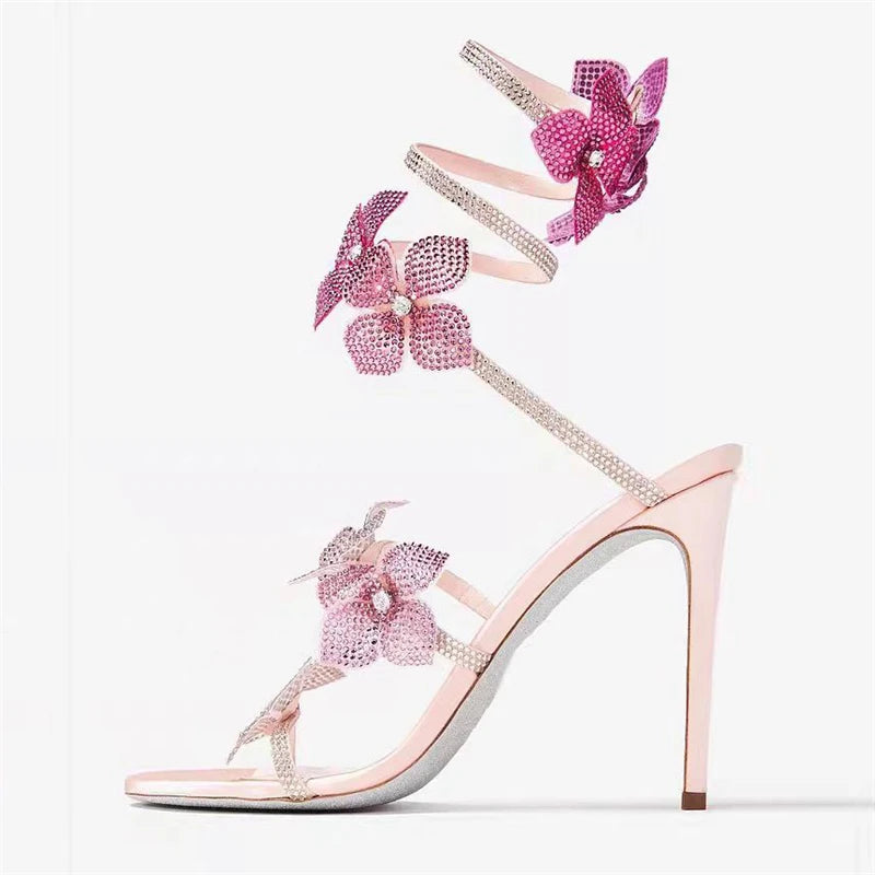 Aneikeh Fashion Crystal Rhinestone High Heels Modern Sandals Women Sexy Butterfly Narrow Band Open Toe Wedding Party Shoes Summe