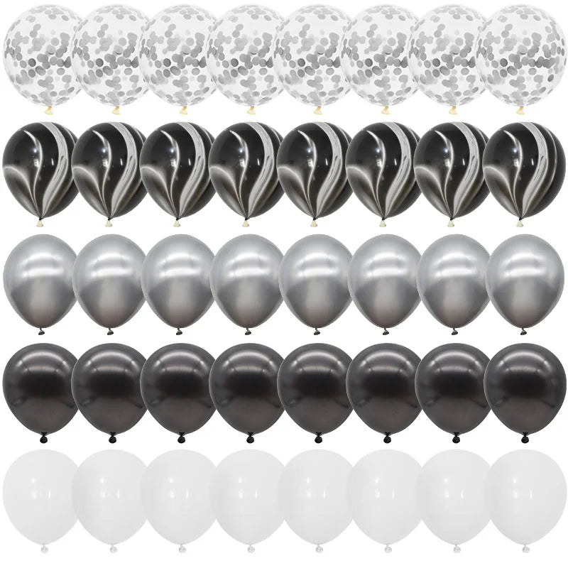 40Pcs Blue Balloons Set Agate Marble Metallic Confetti Balloon for Kids Birthday Party Baby Shower Graduation Decoration Wedding