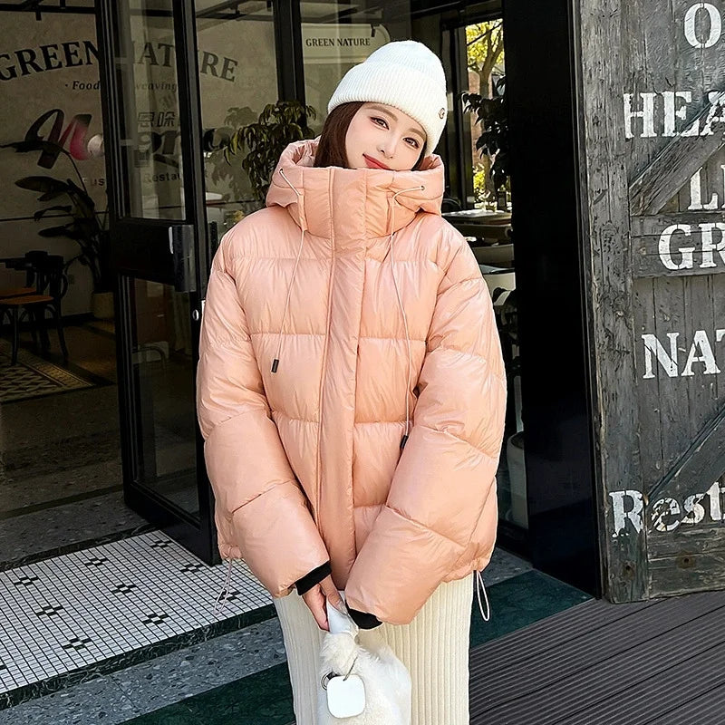 2025New Winter Jacket Women Parka Fashion Hooded Thick Warm Glossy Down Cotton Coat Parkas Female Casual Outwear Overcoat Ladies