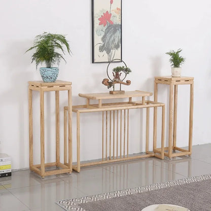 H5.20 new chinese style ash wood entryway bonsai stand balcony living room decorative flower stand shelf