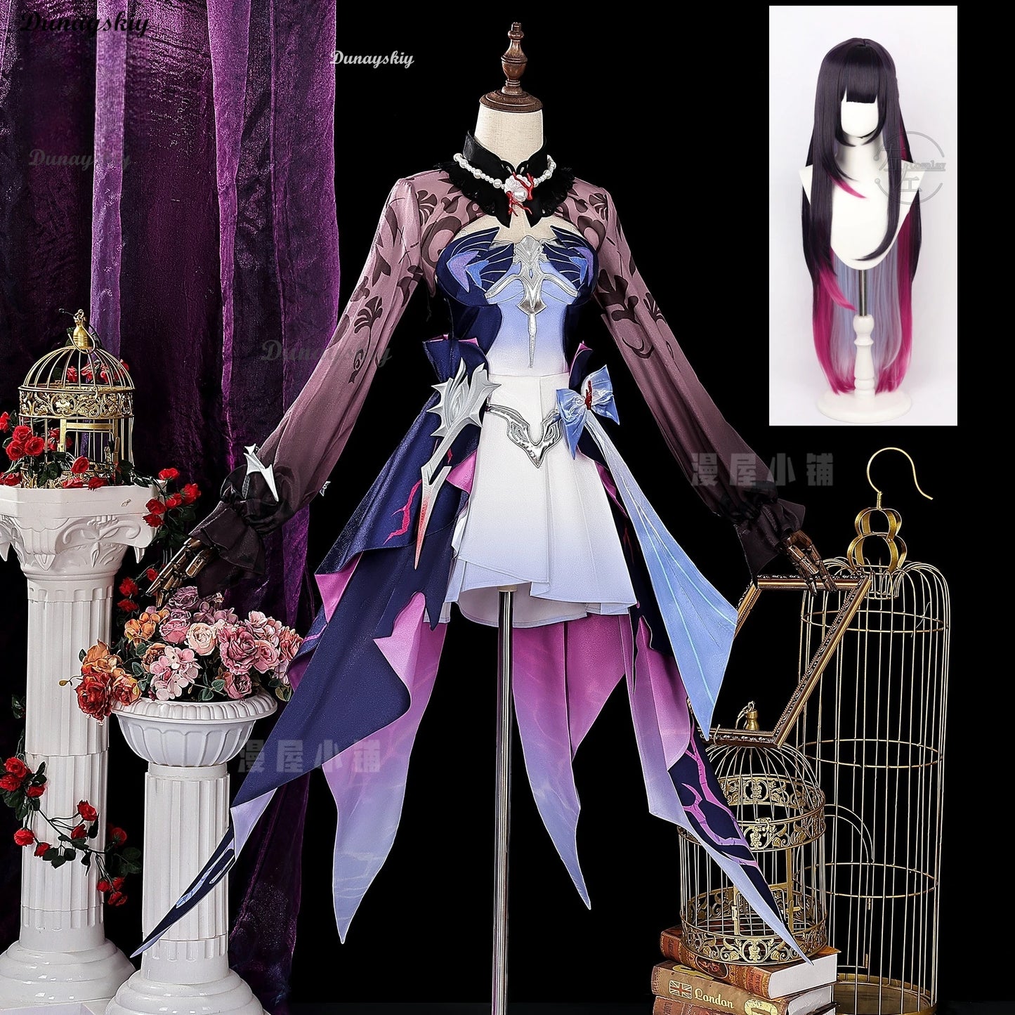 Game Helektra Cosplay Wig Mixed Color Long 100cm Wigs Women Cosplay Anime Cosplay Wig Heat Resistant Synthetic Hair + Wig Cap