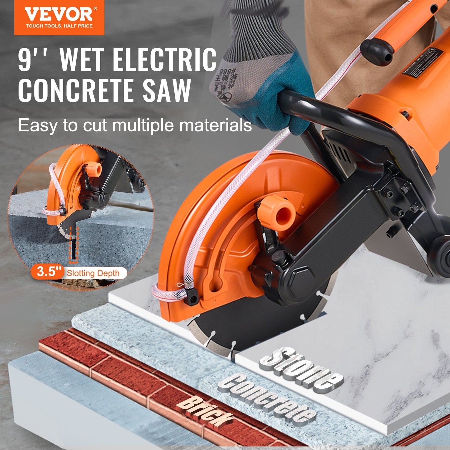 Electric Concrete Saw, 9 In, 1800 W Motor Circular Saw Cutter With 3.5