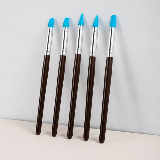 ZZ-5Pcs/set Silicone Clay Sculpting Tools For Brush Modeling Dotting Nail Art Pottery Clays Tool DIY Carving Ceramics Sculpture