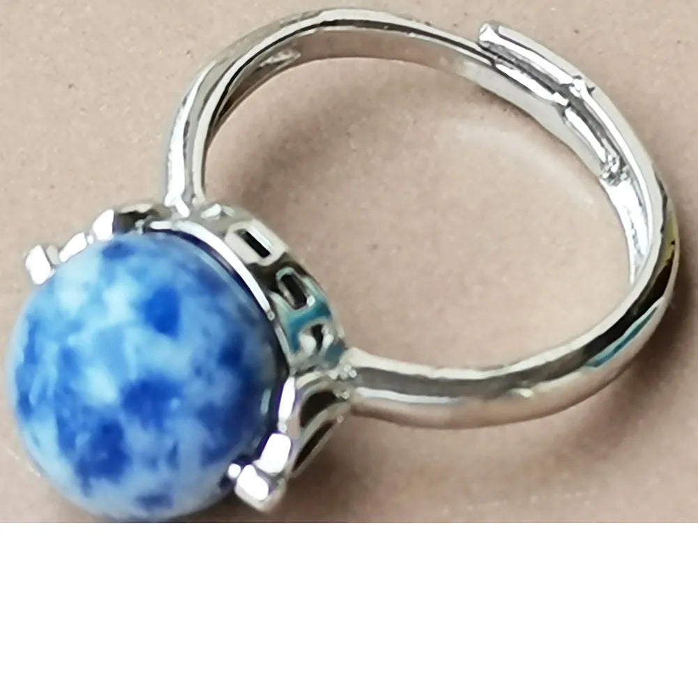 Tiger Eye Lapis Lazuli Opal Crystal Howlite Aventurine Blue Sand Carnelian Round Bead Ring  7~12" Adjust Size WB975