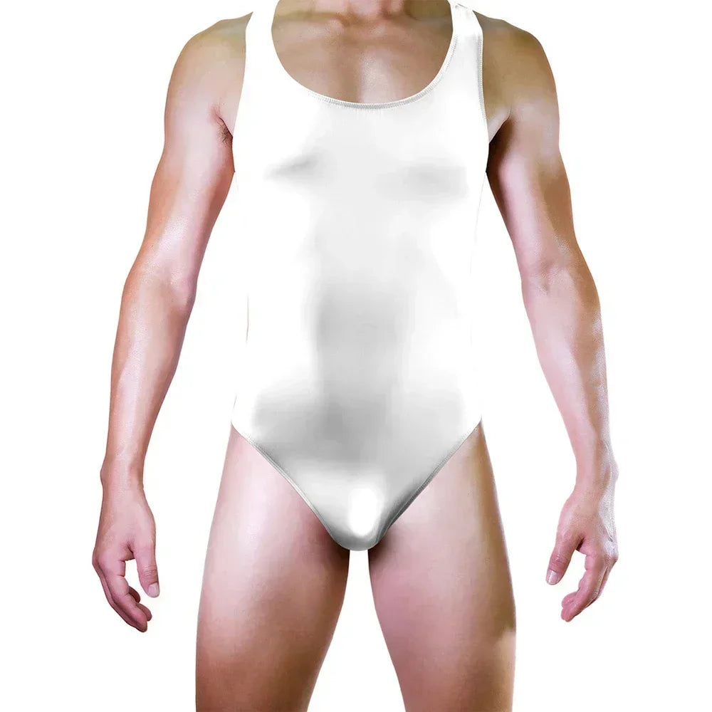 Clothes Men Bodysuit Jumpsuit Masculina Sexy Lingerie Shiny Singlet Soft Ice Silk Innerwear Underwear Backless