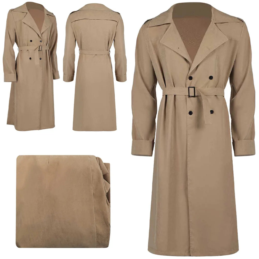 Men Thing Cosplay Brown Coat Costume Movie 4 Pieces Fantastic Disguise Roleplay Fantasia Jacket Long Coat Tops Halloween Suit