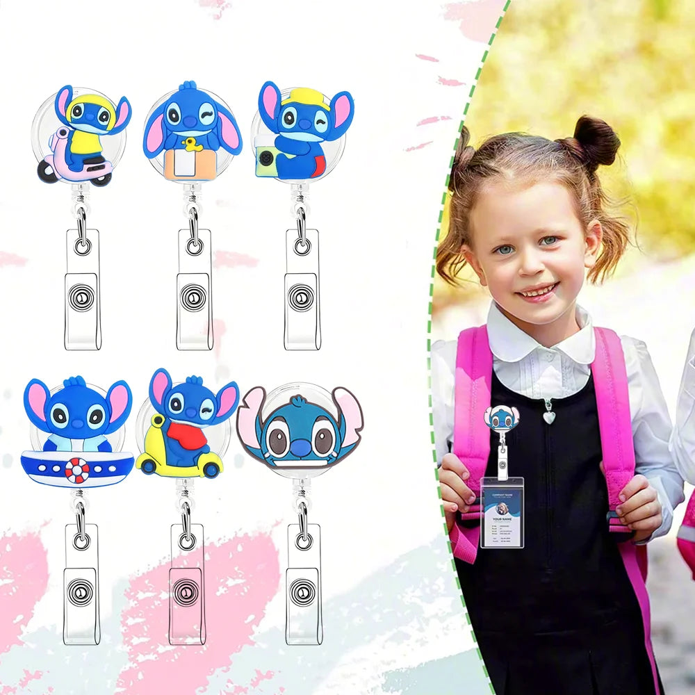 Disney anime Stitch acrylic retractable nurse badge scroll, doctor teacher student ID holder keychain lanyard