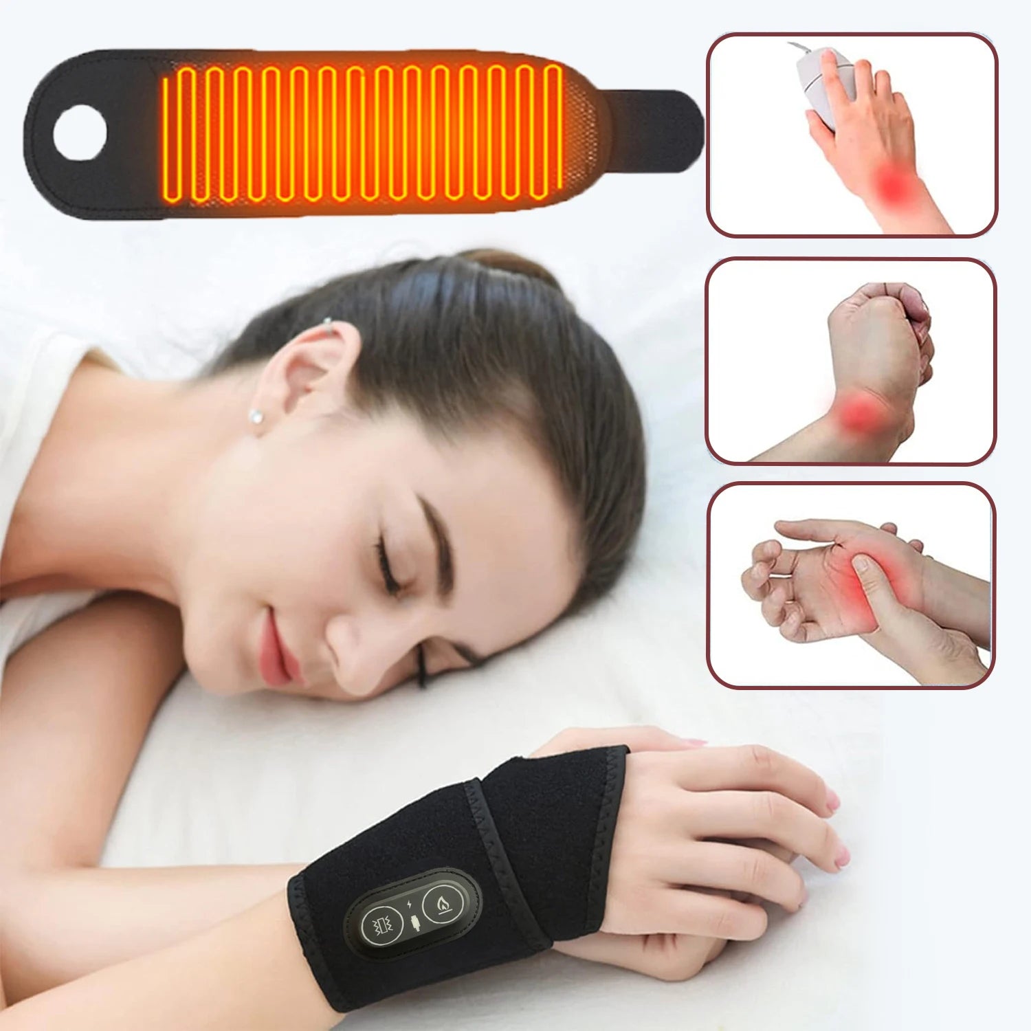 Electric Heating Wrist Brace Vibration Massage 3 Levels Hot Compress Portable Wrist Brace Protector Sports Hand Joint Brace Tool