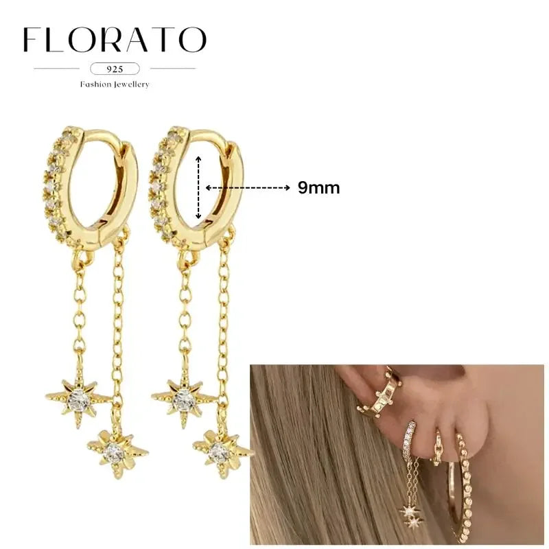 925 Sterling Silver Ear needle European And American Style Hoop Earrings Round square Pendientes Fashion For Women Birthday Gift