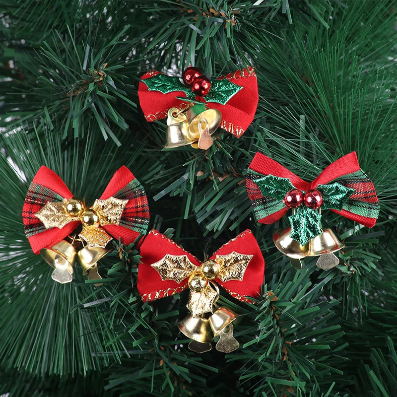 8pcs/pack 3cm Small Bell Bow Christmas Tree Decorations Mini New Year Ornaments Bows Christmas Garland Bell Bowknot Crafts