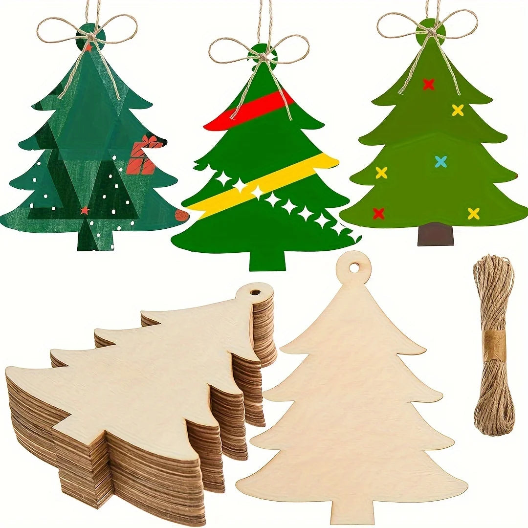 10Pcs Wooden Crafts to Paint 3 inch Christmas Tree Hanging Ornaments Unfinished Wood Cutouts Christmas Decoration DIY Crafts (Wo