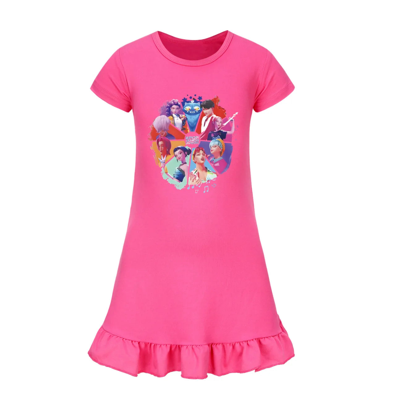 Baby KPop Demon Hunters Kids Summer Sleepdress Short Sleeve Girls Casual Cartoon Nightgown Daily Wear Clothes for Children dress