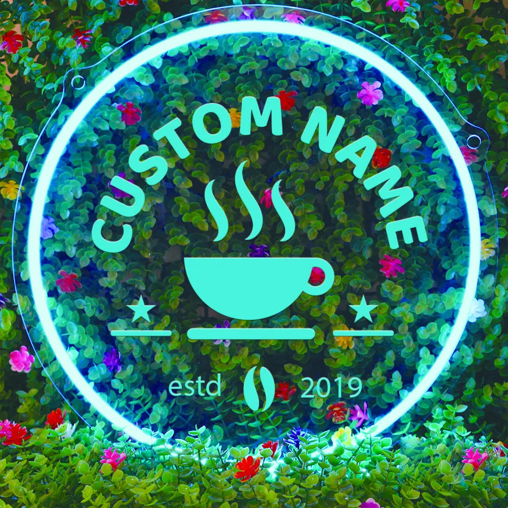 1PC Customizable Coffee Themed Neon Sign Round Acrylic USB Powered Wall Hanging Light For Coffee Shop Personalized Night Lamp