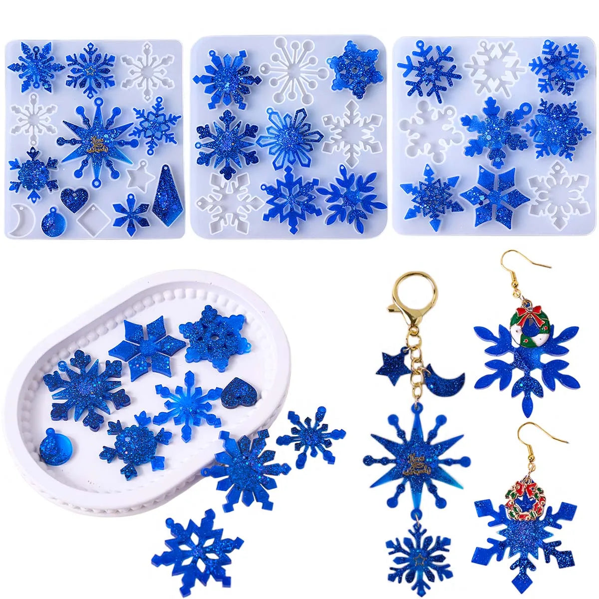 Snowflake Series Earring Pendant Silicone Mold DIY Epoxy Resin Molds Keychain Necklace Jewelry Craft Making Christmas Ornaments