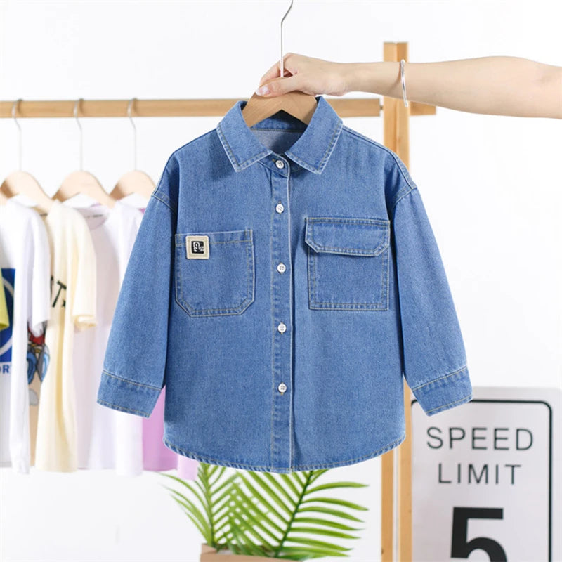 Classic Design Baby Kids Denim Jacket with Front Pockets for Boys Casual Outfit Children Fashion Denim Coat Age 2 To 9 Years Old