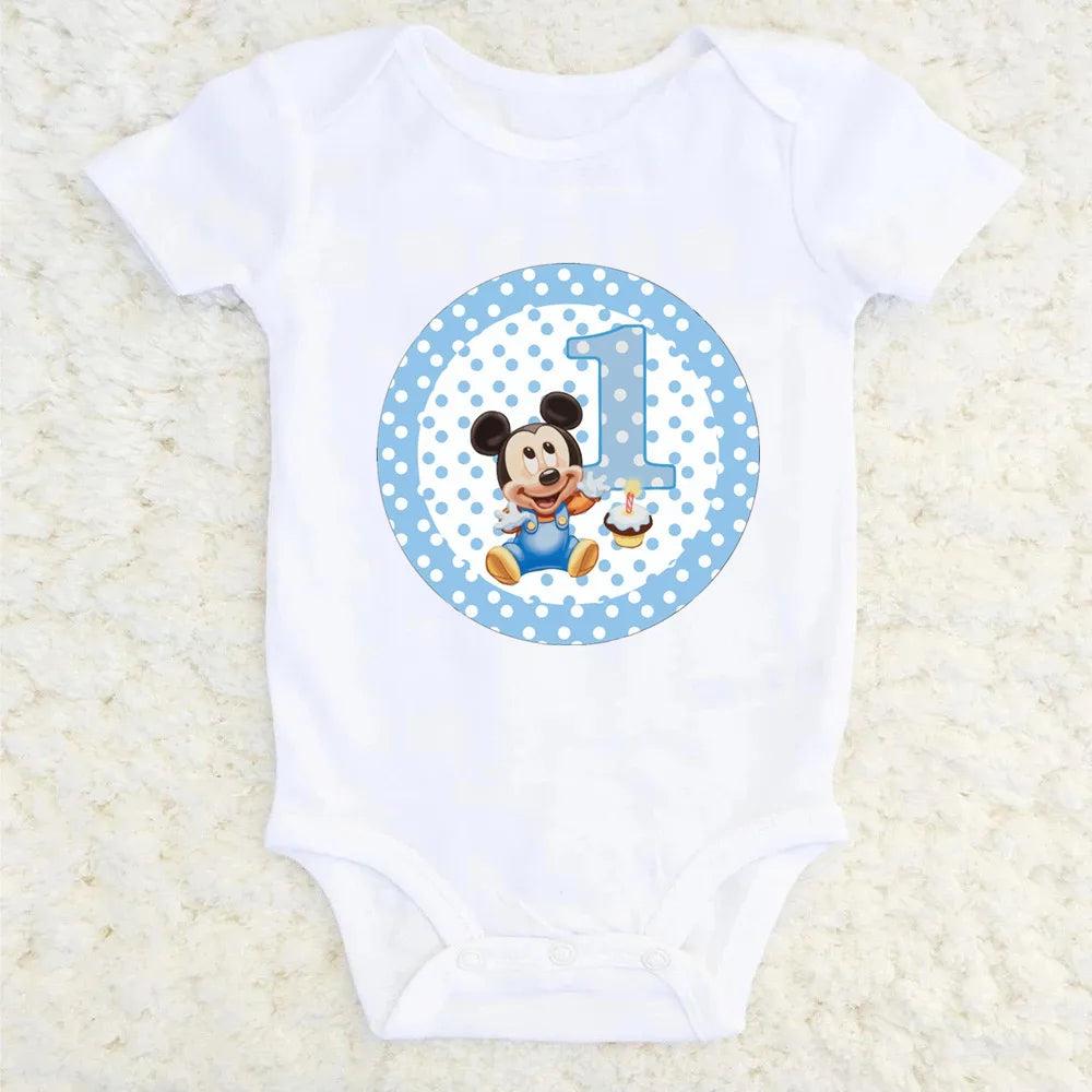 It's My 1st Birthday Mickey Minnie Baby Short-sleeved First Birthday Party Clothes 100% Cotton Baby Boys Girls Birthday Gift