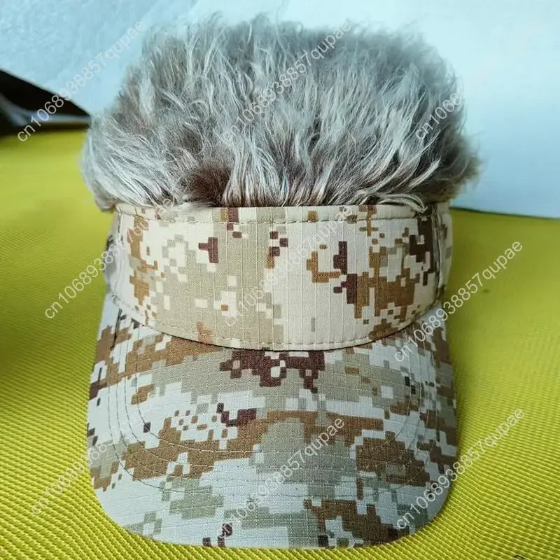 Custom Text Personalized Embroidered Novelty Hair Visor Cap Wig Peaked Adjustable Baseball Hat with Spiked Hair