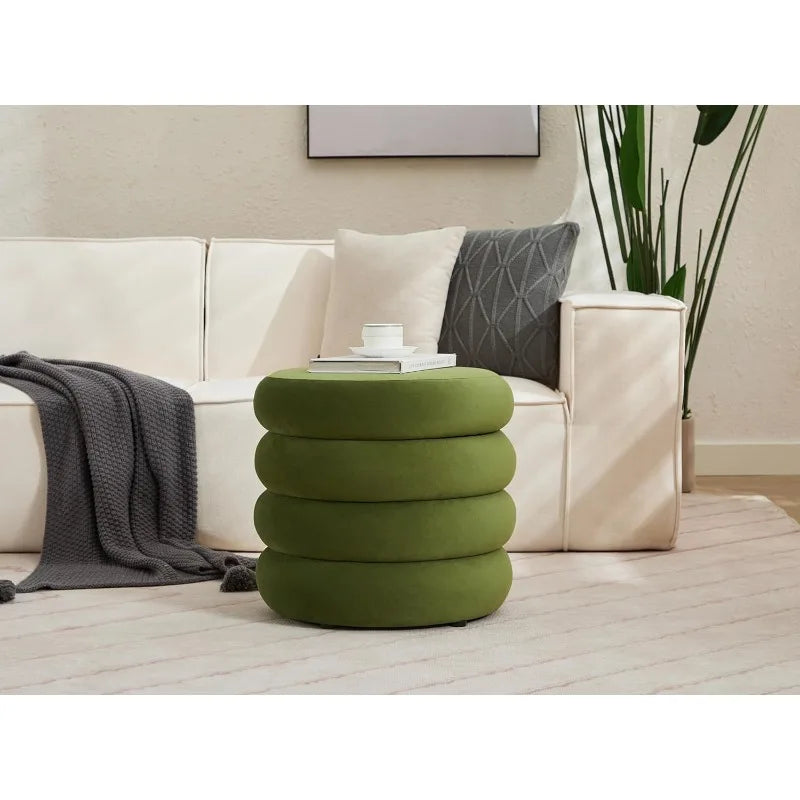Flouki 20.1'' Storage Ottoman Round, Velvet Pouf Ottoman Foot Rest with Removable Lid, Modern Green Vanity Stool Seating