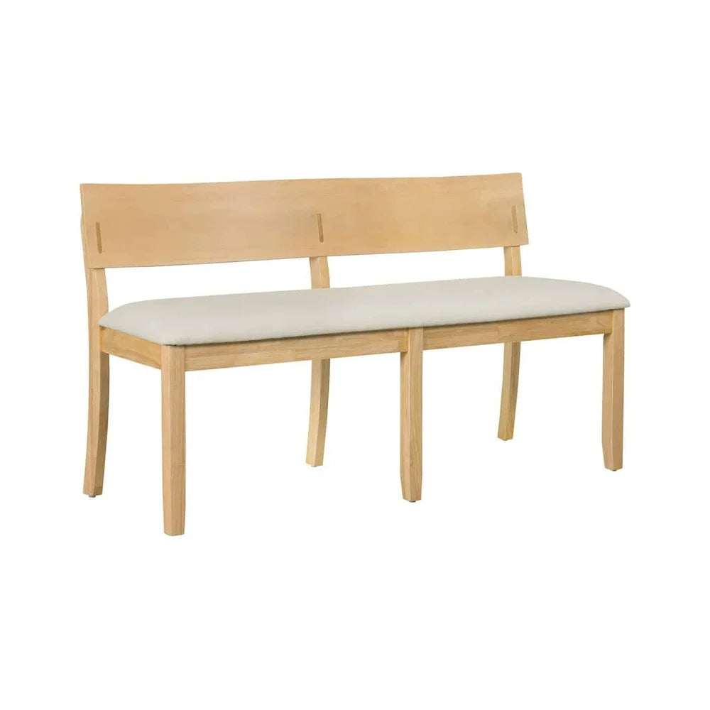 Natural Rubberwood Dining Bench with Plush Fabric Upholstery Entryway Living Room Seating Comfort Assembly Required