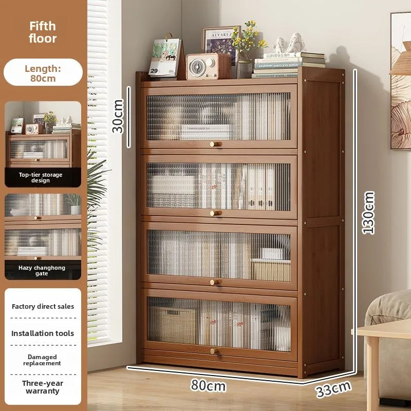 Multi-functional BambooBookcase LargeCapacity Wooden Bookshelf Storage Cabinet Display Rack Home Furniture for Living RoomOffice