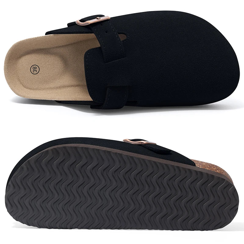 Smile Pop New Fashion Women's Suede Clogs With Back Strap Men's Leather Mules Cork Footbed Slip on Potato Shoes For Women & Men