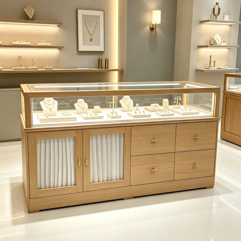 Modern Wooden Island Display Cabinet Commercial Women Clothing Shop Luxury Jewelry Ornament Glass Cabinet Home Furniture FYMS