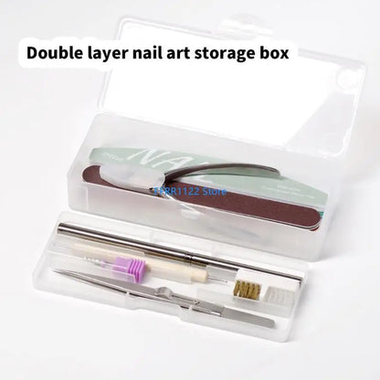 Y1UF Double Layer Storage Case for Nail Art Pens Brush Art Tools,Clear Manicure Pedicure Tool Container