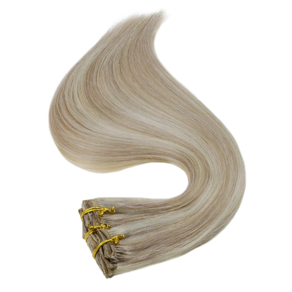 Full Shine Clip in Remy Hair Extensions Double Wefted Extension Blonde Highlight Ombre 100% Remy Human Hair Extensions Full Head