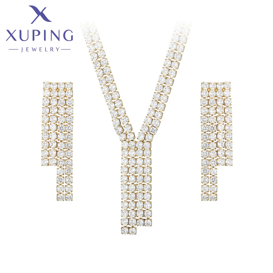 Xuping Jewelry New Arrival Fashion Luxury Trendy Pendant Necklace Earring Set for Women Christmas Party Gift X000872863
