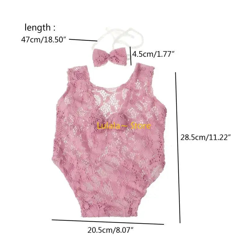 Y4QA Infant Clothes Newborn Photography Props Baby Romper Jumpsuit Headband Set with Lace Floral Photo Outfits