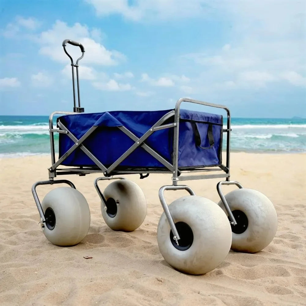 Beach Cart with 13" Balloon Wheels, Collapsible Beach Wagon with Big Wheels for Sand, Pump Included (Beach Wagon)