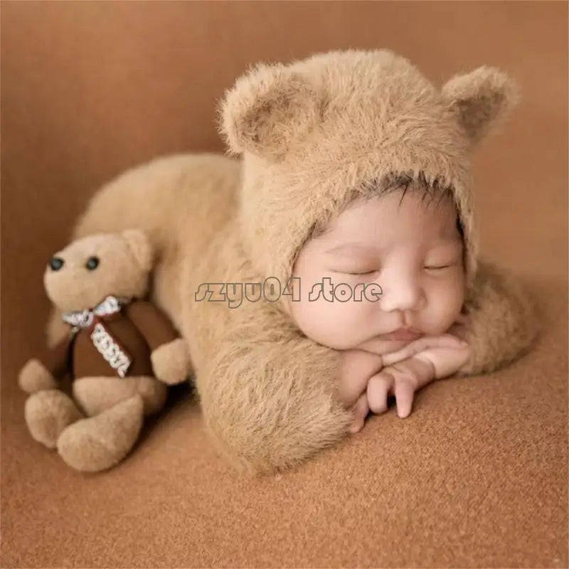 4X7D Photo Clothes Photography Costume Bear Outfit & Hat for Baby