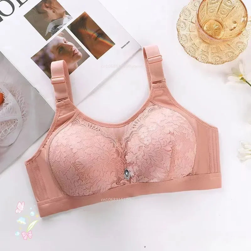 Large Size Women'S Bra Big Size Sexy Lace Splicing Lingerie Without Steel Ring Push Up Adjustable Underwear Mom Underwear